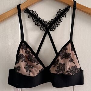 PInk by Victoria's Secret Unlined Sz S Bra Peach Floral Cross Back